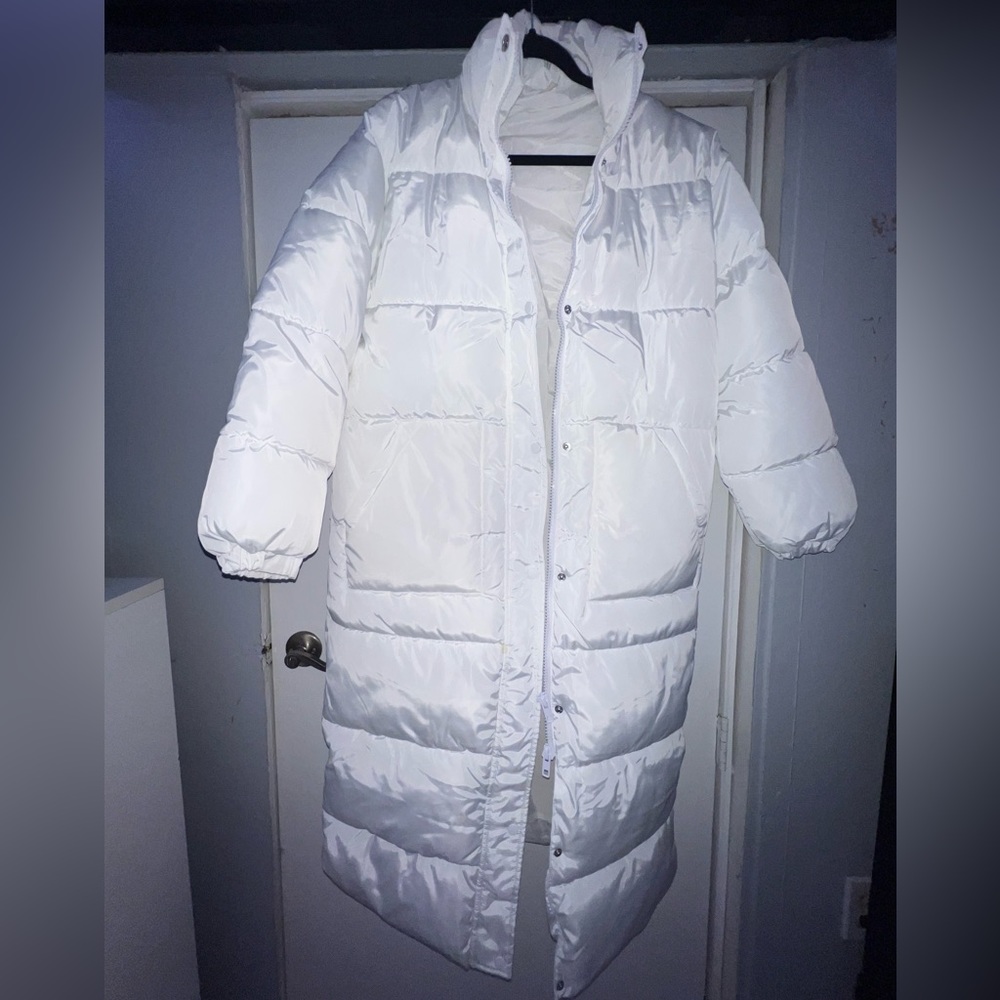 WHITE Long Marshmallow PUFFER coat by Pretty Little Thing - USA Size 2